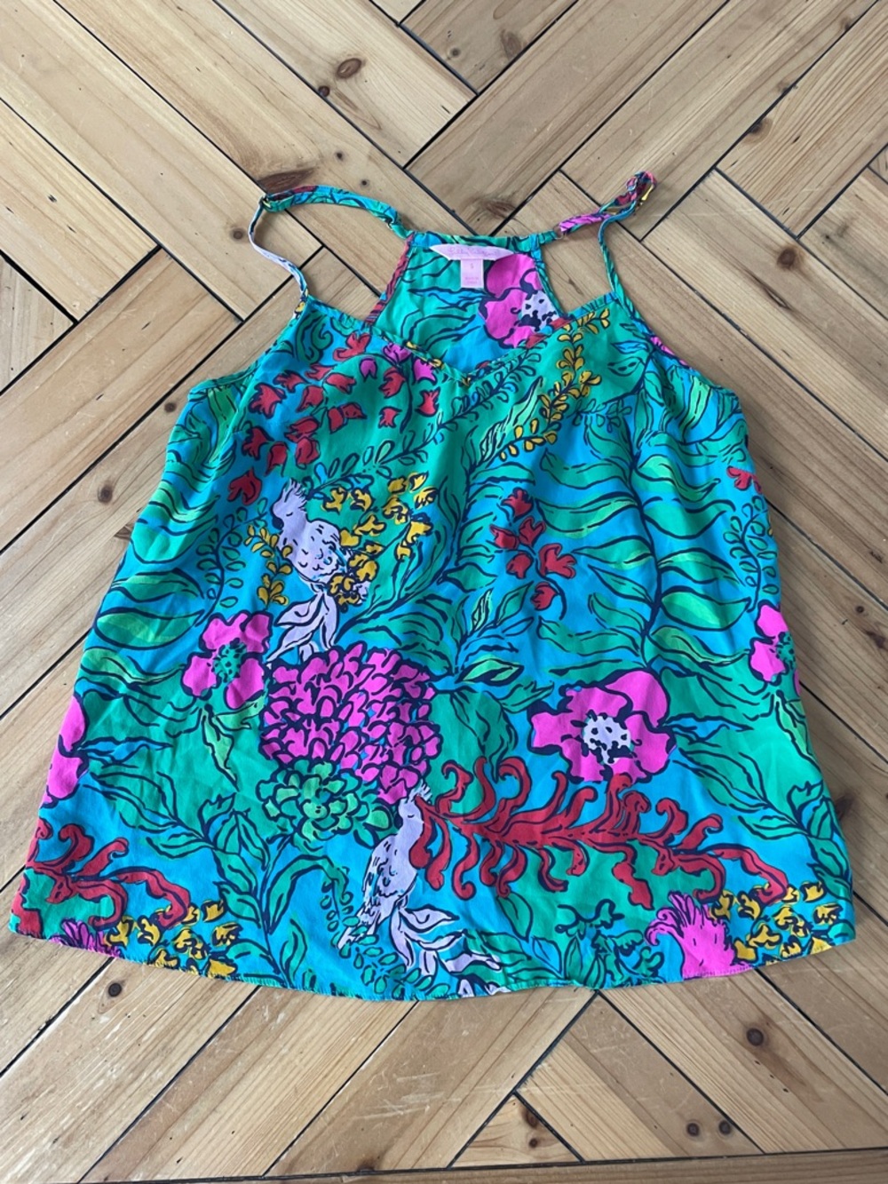 Lilly Pulitzer Shake your Tailfeathers Tropical Floral Bird Silk Top Tank S . - Picture 2 of 5